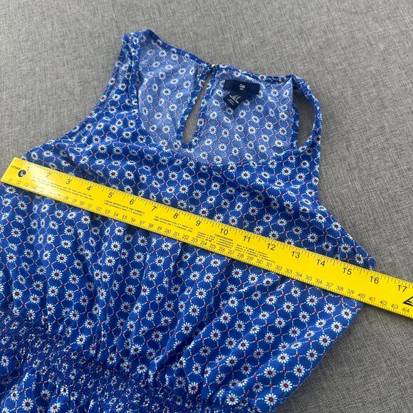 Gap Floral Dress Blue Small Sleeveless Rayon Ruffled Hem Cinched Wast - Picture 7 of 11